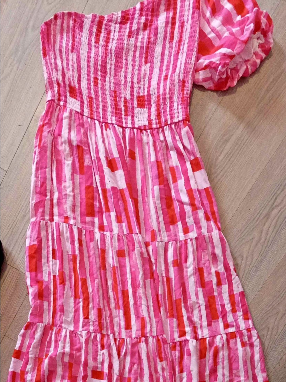 Pink & Red One-Shoulder Tiered womens dress ' Dress